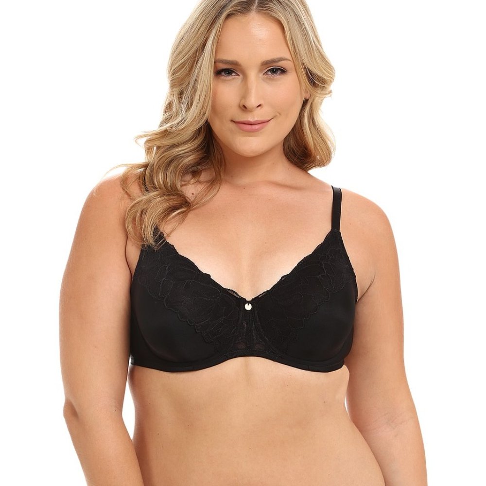Natori Womens Black Full Figure Satin Fleur Unlined Underwire Bra 30DD -…